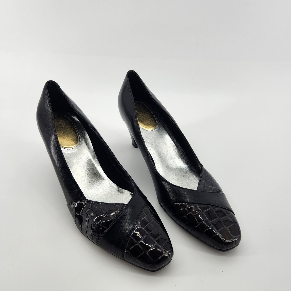 Ros Hommerson Womens Black Leather Heels Size 10M Dressy Pointed Pumps